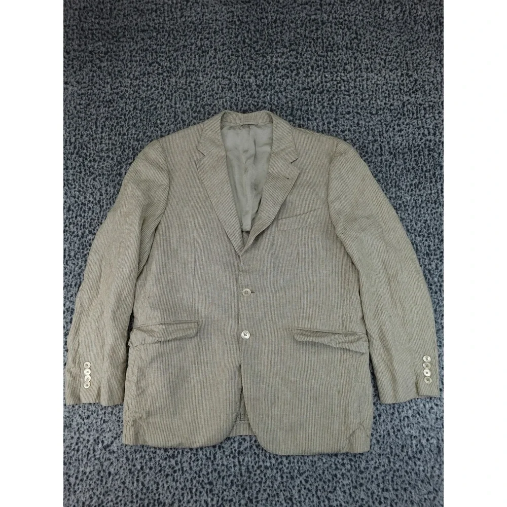 Robert Talbott Blazer Mens XL Tan Linen Pinstripe‎ Carmel Sport Coat